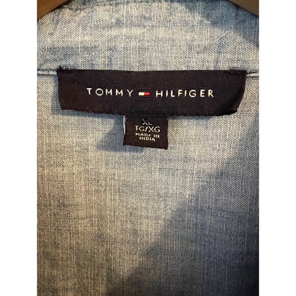 Tommy Hilfiger Button Down Blouse, Blue, Roll Sleeves, 100% Cotton, Size XL - Picture 9 of 12